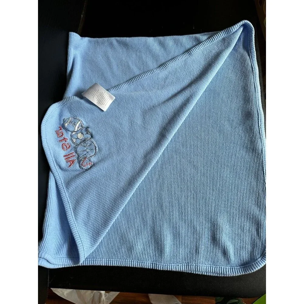 Koala Baby All Star Sports‎ Balls Baby Blanket Blue Waffle Weave Thermal Vtg TRU